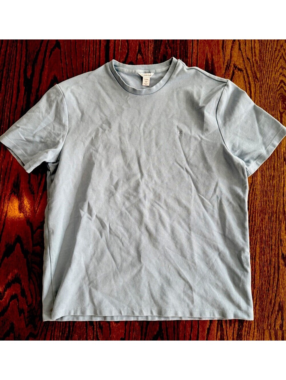 Calvin Klein Men’s XL Blue Waffle Knit Short Sleeve T-Shirt CK Logo Crewneck